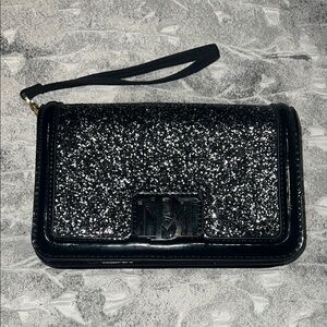 Badgley Mischka Black w/Silver Glitter Clutch Bag and Wristlet